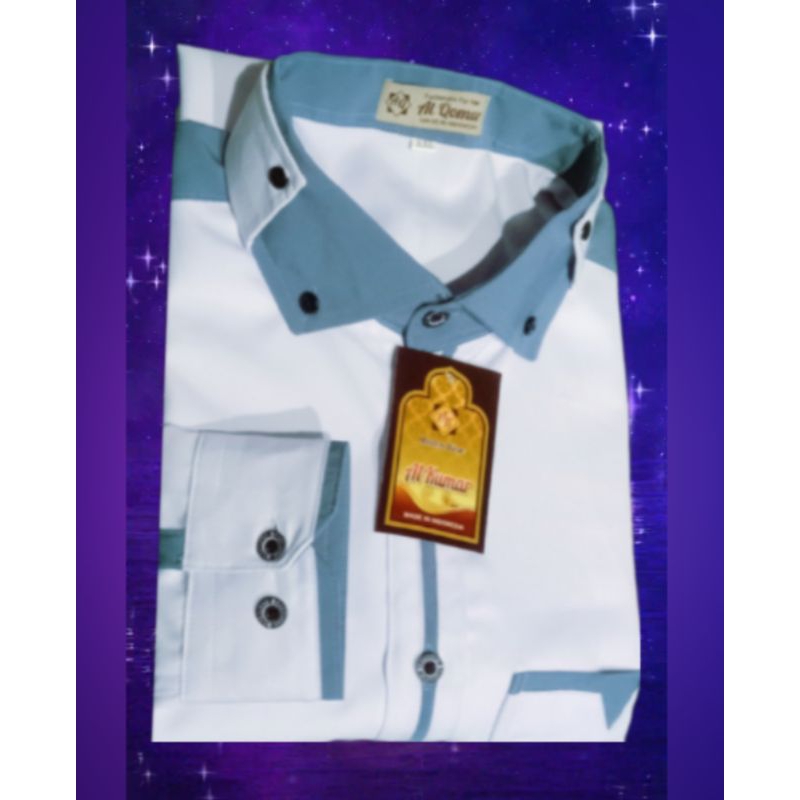 baju kemeja putih garis abu kain twist