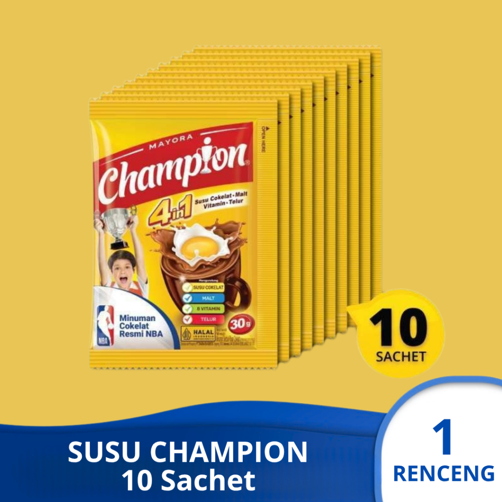 

CHAMPION Susu Cokelat Renceng isi 10 Sachet.