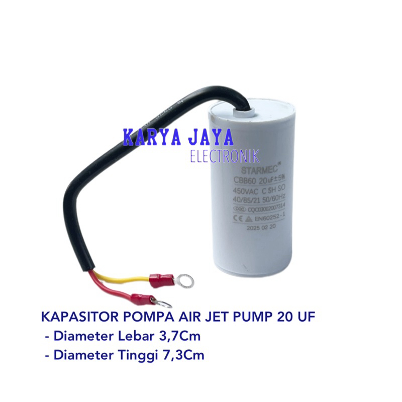 Kapasitor POMPA Air Jet Pump 20Uf Capasitor 20 uf Mikro 2 Skun BULAT