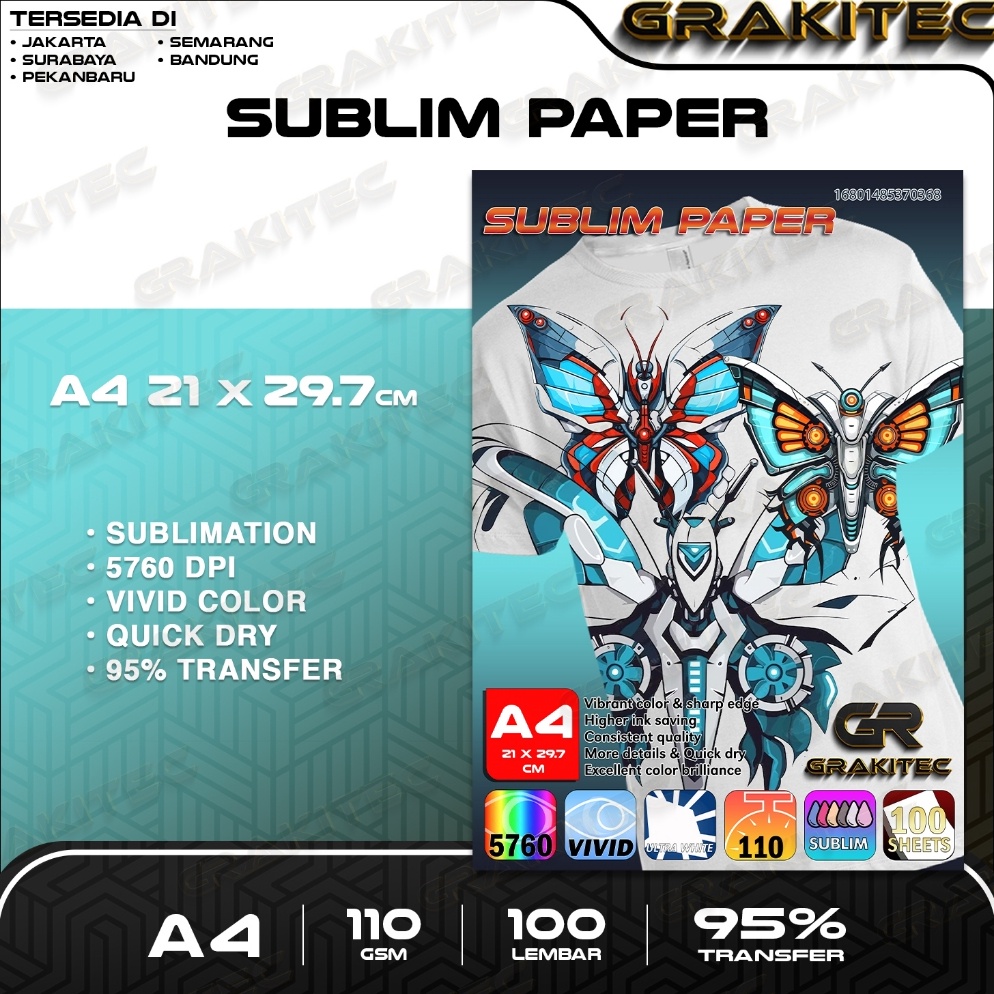 

KODE Q77H Kertas Sablon Sublim Transfer Paper Isi 1 Lembar A4 LEGAL F4 A3 11 Gsm GRAKITEC Sublim Paper