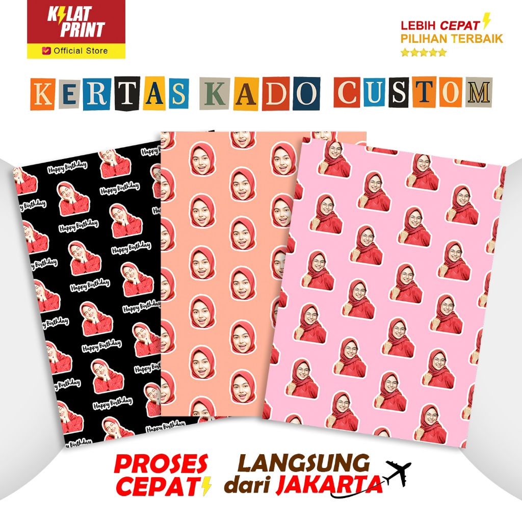 

Kertas Kado Custom Wajah Foto Nama Wrapping Paper Custom Murah