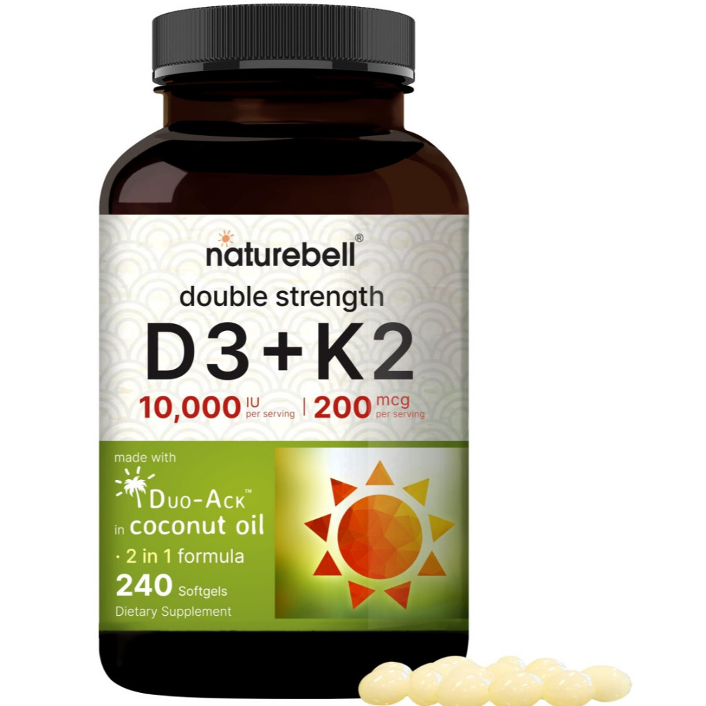 Naturebell Double Strength D3 K2 D 3 K 2 240 Softgels Softgel