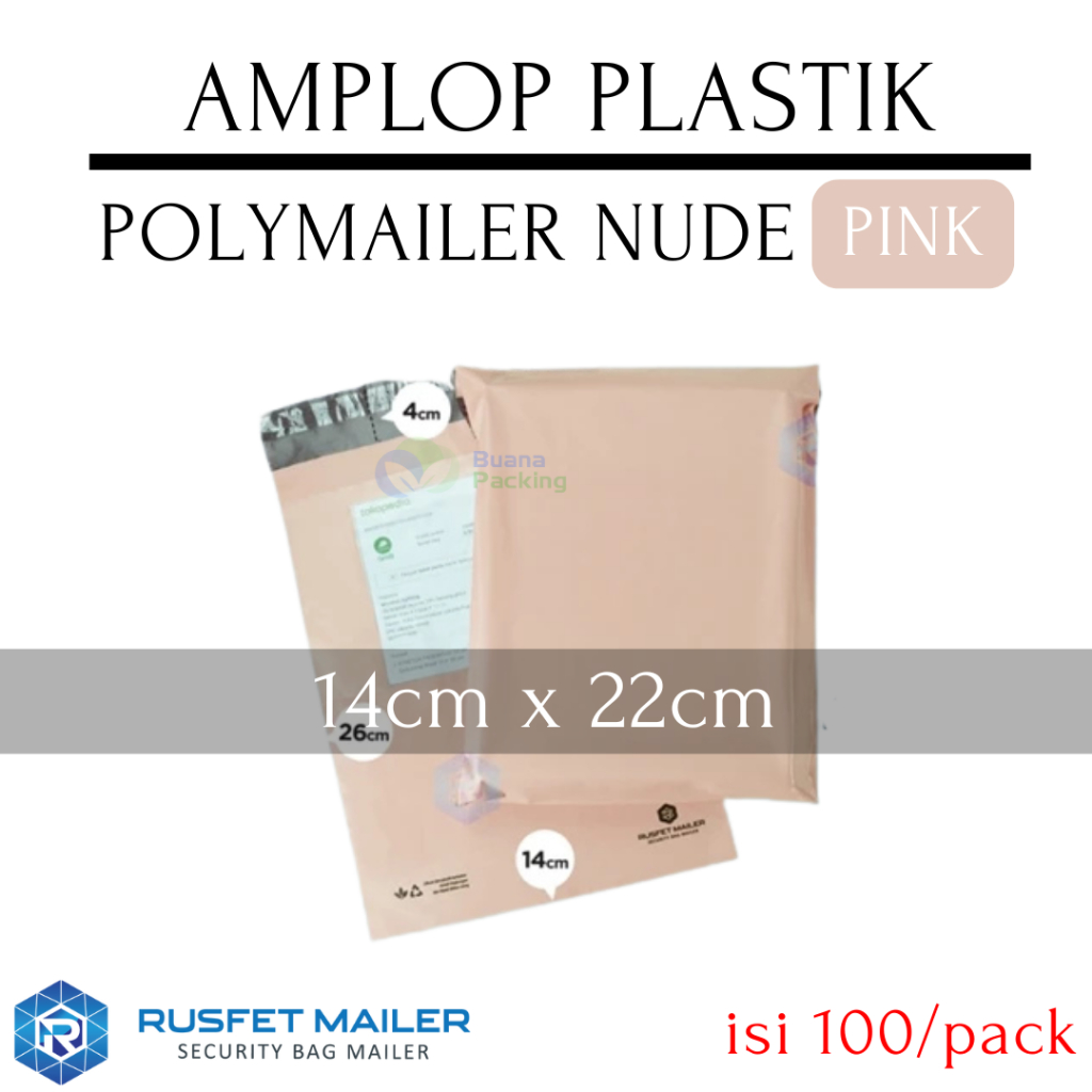 

RUSFET AMPLOP PLASTIK POLYMAILER POLIMAILER PACKING ONLINE SHOP NUDE PINK PER PACK 14x22