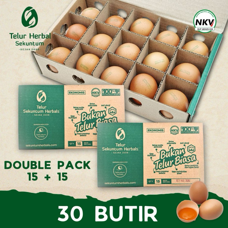 

Telur Herbal Sekuntum Box Hampers (30 & 15 butir) - Telor Anti Alergi, Omega 3 6 9, Bebas Antibiotik