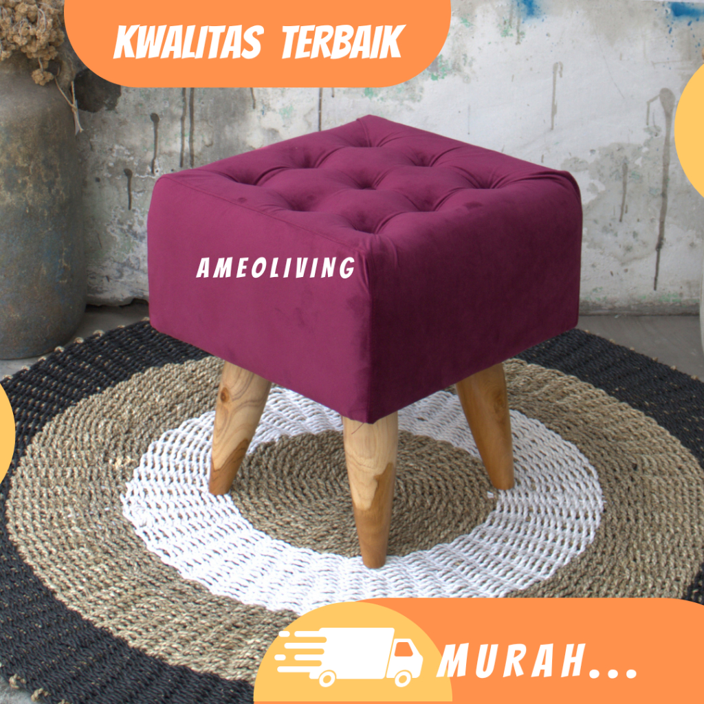 Stool Kotak 40x45cm Kancing - Stool Murah - Stool Dewasa - Kursi Bulat - Stool Sofa - Stool Kayu -  