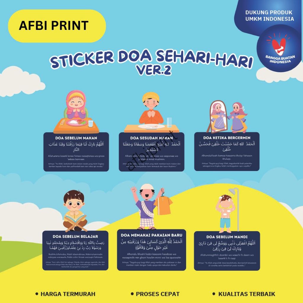 

Sticker Doa Sehari-Hari Versi 2 I Sticker Doa Anak-anak Tempelan Kaca/Pintu untuk Edukasi Anak Kecil I Afbi Print