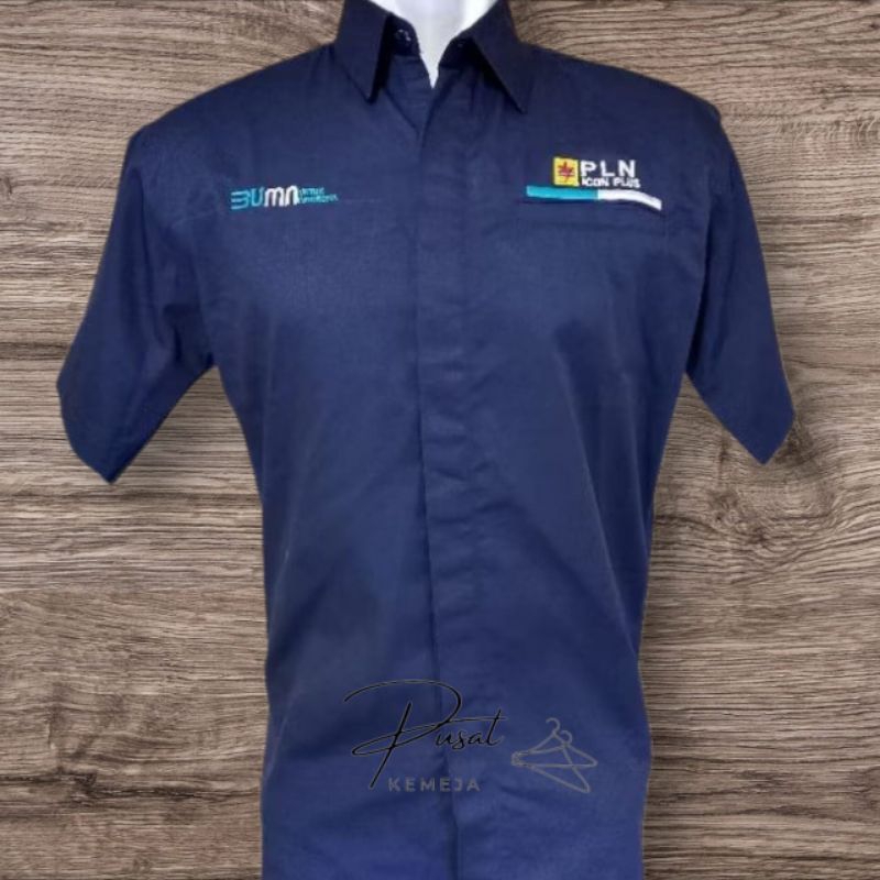 kemeja BUMN PLN ICON PLUS seragam BUMN PLN ICON PLUS baju BUMN PLN ICON PLUS navy lengan pendek