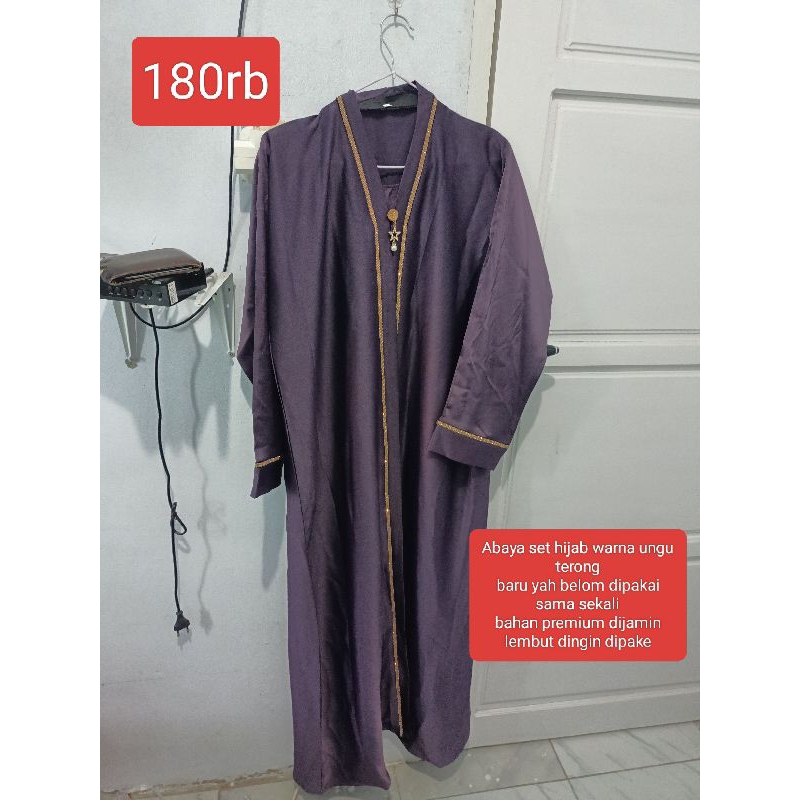 gamis abaya set hijab warna ungu terong