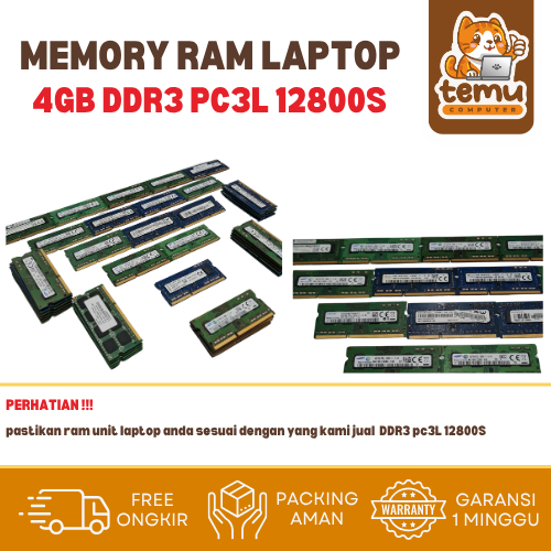 Memory Ram Soddim DDR3 / DDR3L 2GB 4GB PC12800S PC8500 PC 10600S  - Ram Laptop -  SODDIM - Second Or