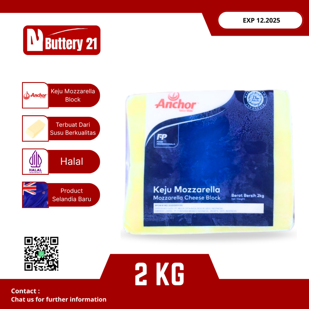 

ANCHOR MOZZARELLA CHEESE 2 KG/KEJU MOZZARELLA ANCHOR 2 KG/MOZZARELLA
