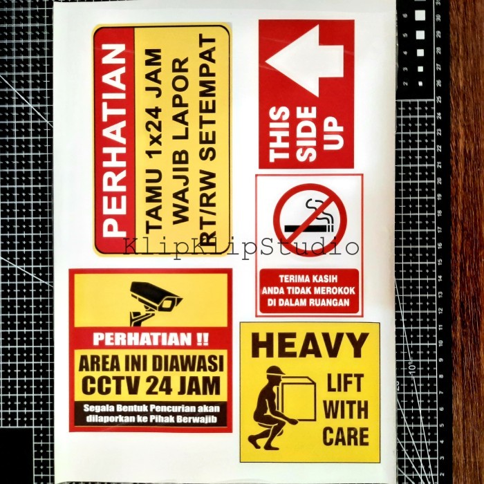 

Sticker Stiker Label Warning Tamu Harap Lapor Dilarang Merokok Heavy Lift With Care Area Di Awasi CCTV Hati-hati Jaga Jarak Fragile Jangan Dibanting Tekan Bel No Smoking No Vaping KK - F3D