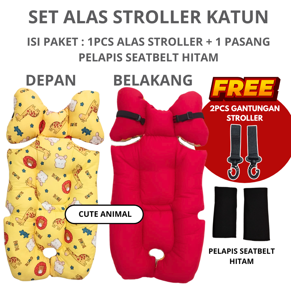 SET Stroller Pad & Seat Belt Pad Stroller Akachan kereta dorong seatpad borny liner