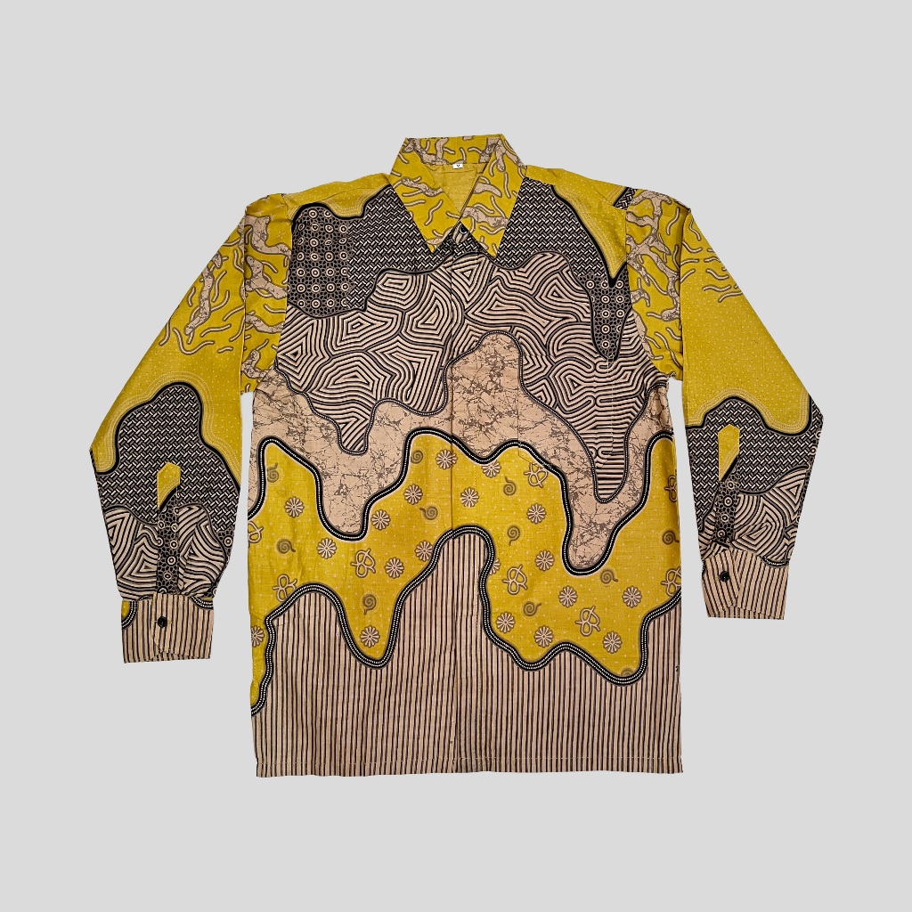 BATIK SALMA Kemeja Batik Pria Lengan Panjang Kuning Katun Premium