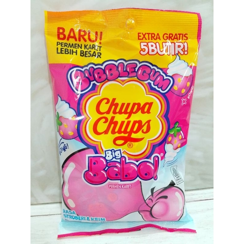 

BUBLE GUM Chupa Chups Big Babol Permen karet rasa Strawberi & Krim Isi 40 + Free Bonus 5 Uk 152 Gram