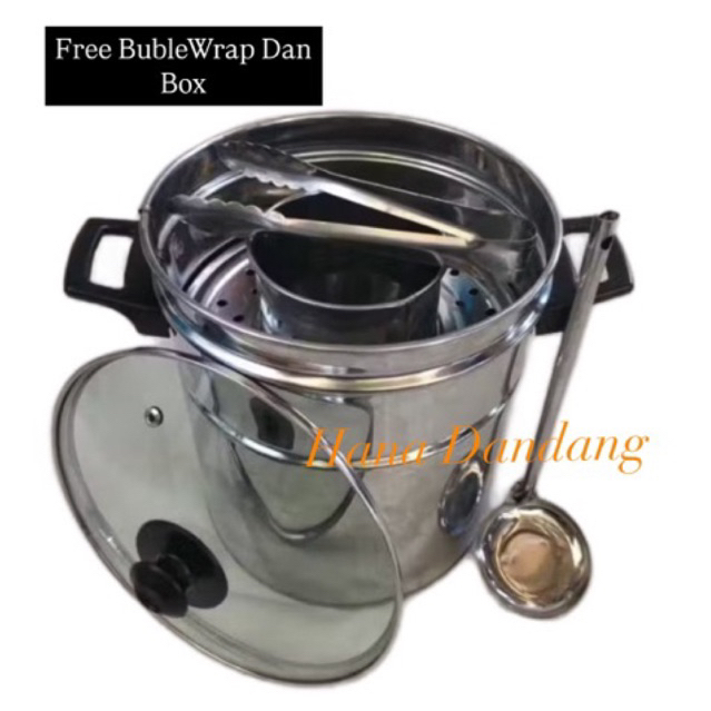 DANDANG BAKSO MINI KECIL ukuran 20cm CEBOL TUTUP KACA SEKAT 3 STAINLISH PEGANGAN ANTI PANAS