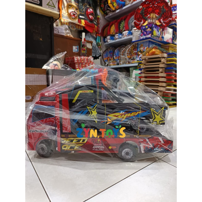 MAINAN TRUK OLENG KAYU TOWING 2IN1 MINIATUR TRUCK TOWING SATU SET