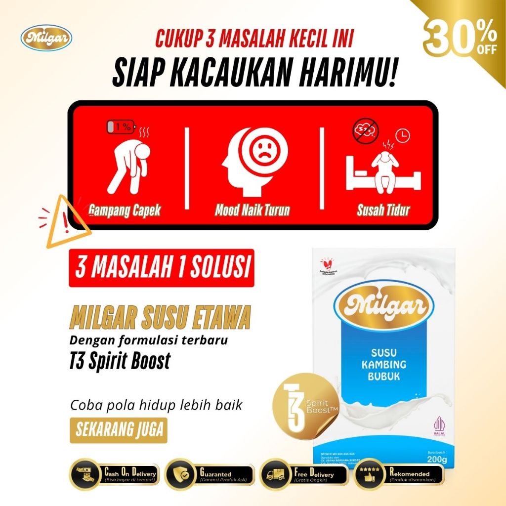 

MILGAR susu kambing etawa asli 100% original bantu atasi susah tidur, pencernaan, nyeri sendi, BPOM