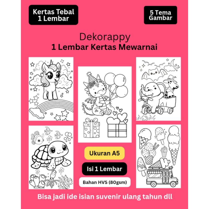 

Kertas Mewarnai Banyak Pilihan Gambar Lucu (harga per lembar)