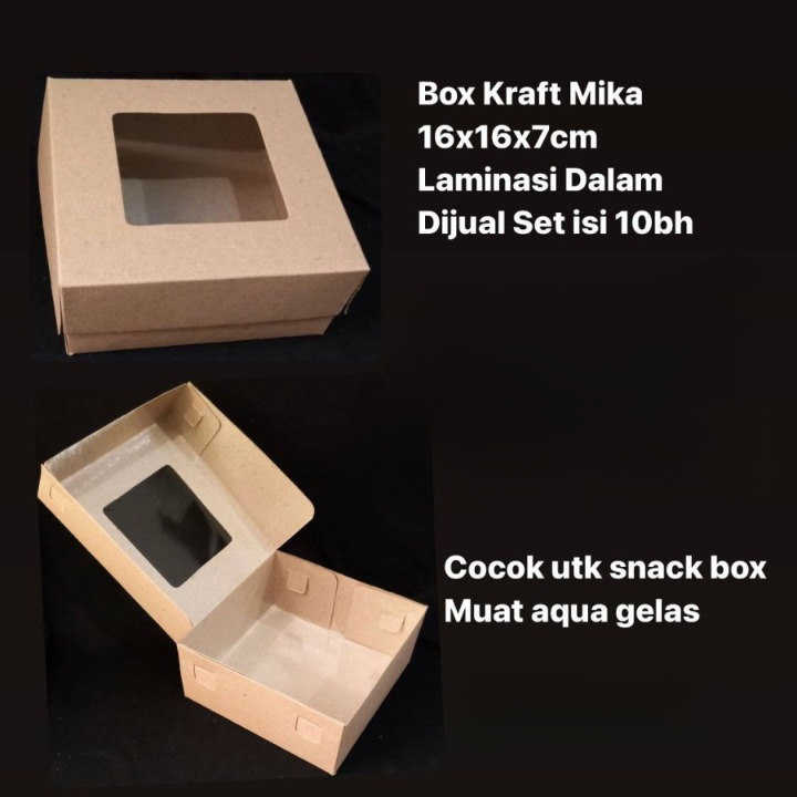 

10 Pcs Box Kraft Model Jendela Mika Laminasi Dalam Dus Makanan 16x16x7cm
