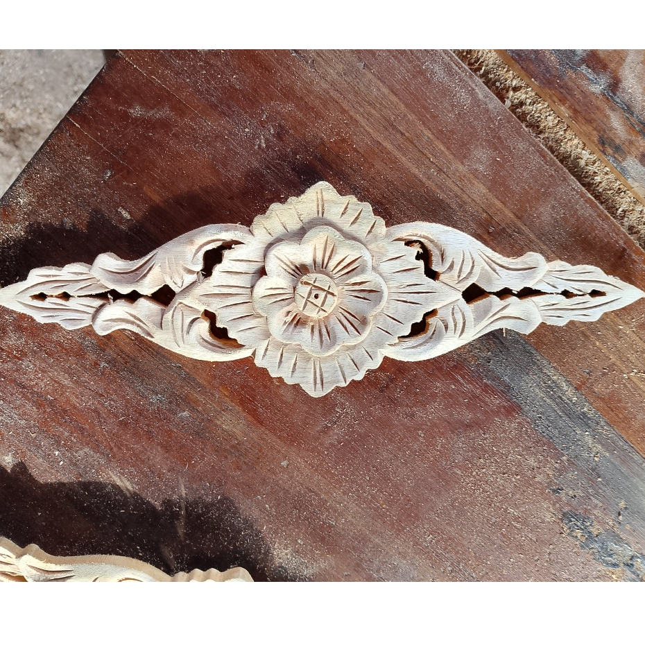 30 x 10 cm Ornamen Ukir Tempel Jepara Motif Mawar untuk hiasan lemari pintu tembok kayu mahoni