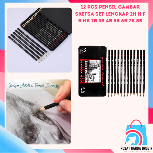 

PHG - 12 pcs Pensil Gambar Sketsa Set Lengkap 2H H F B HB 2B 3B 4B 5B 6B 7B 8B Charcoal Pencils Set Perlengkapan Lukis