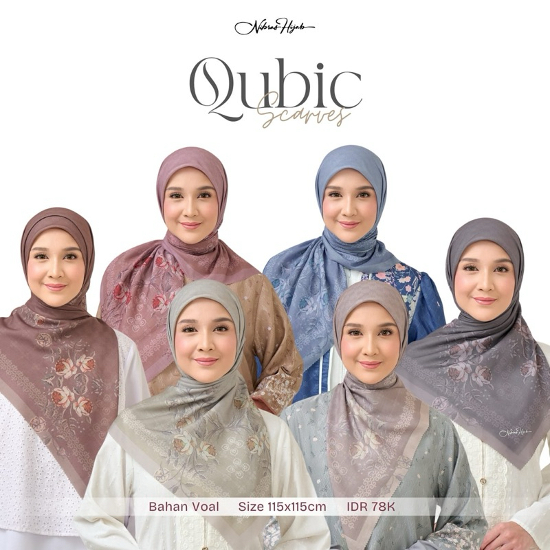 NIBRAS Hijab Segiempat QUBIC SCARVES (Matcha Green, Light Nude, Tobacco Brown, Rose Tan)