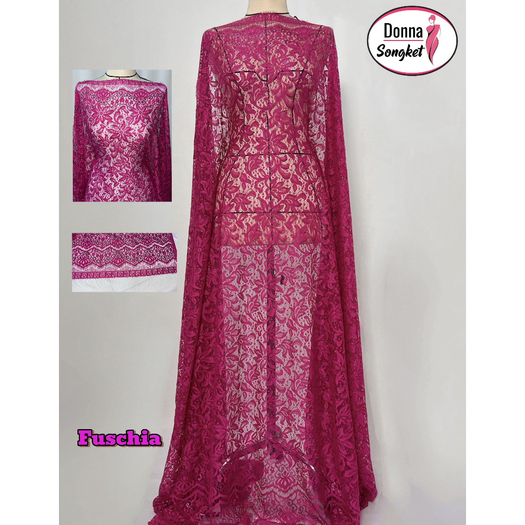 Brokat Fuschia Glossy Motif Bunga Bintang