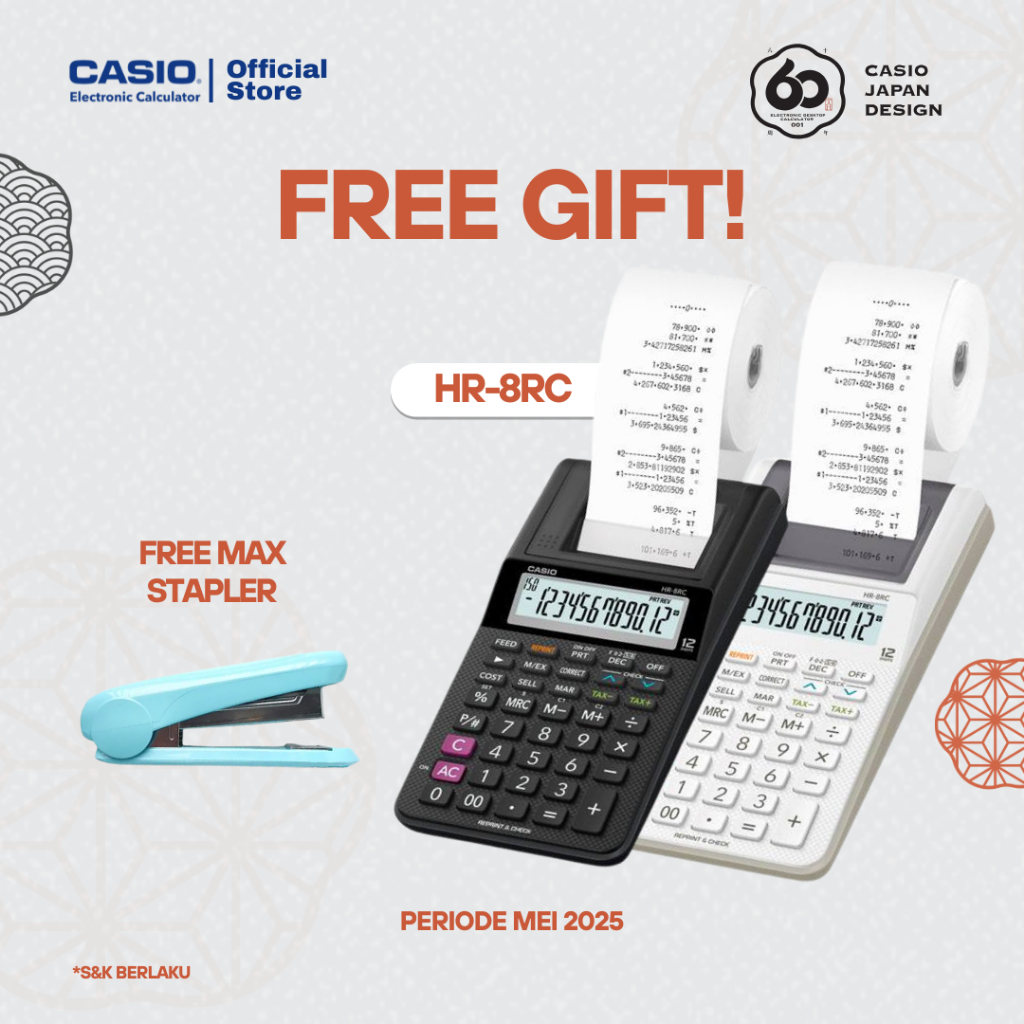 

CASIO CALCULATOR - HR-8RC - KALKULATOR PRINTING / CETAK FREE STAPLERS