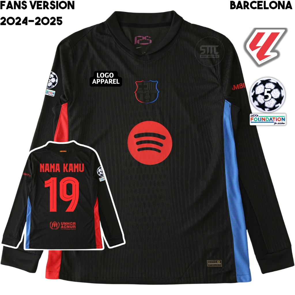 Longsleeve Jersey Brcln Away 2024 2025 LS Baju Bola Barca LS Lengan Panjang Fans Hitam Jti Store srj