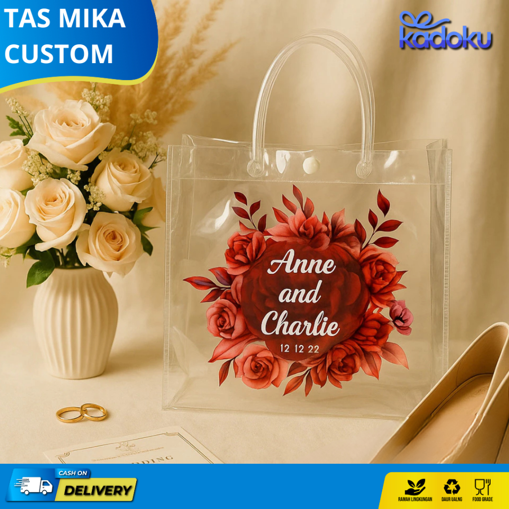 

Tas Mika Bridesmaid Bening Transparan /Tas Mika Custom Souvenir Wedding /Tas Bridesmaid Custom Motif
