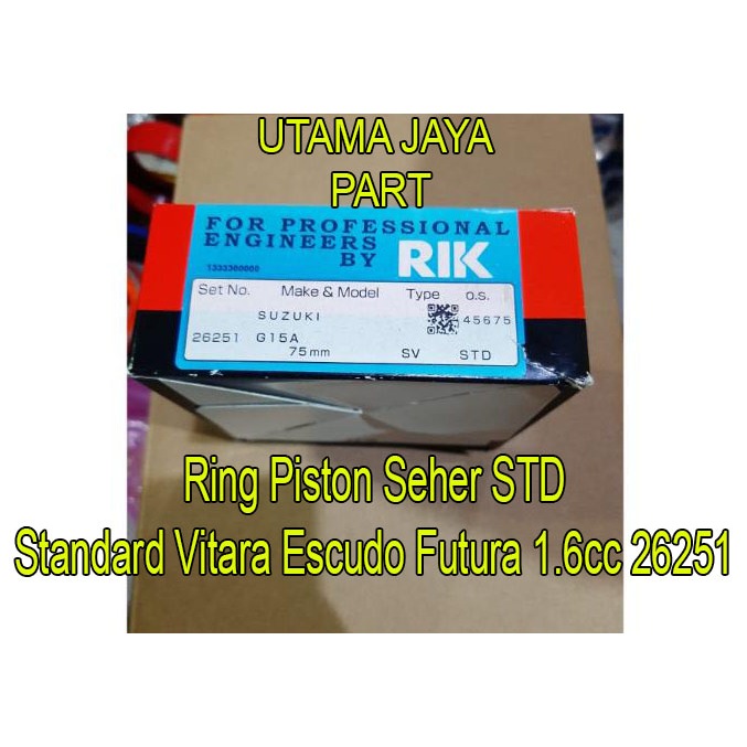 Ring Piston Seher Vitara Escudo 1.6cc Futura 1.6cc Standar STD 1set 26251