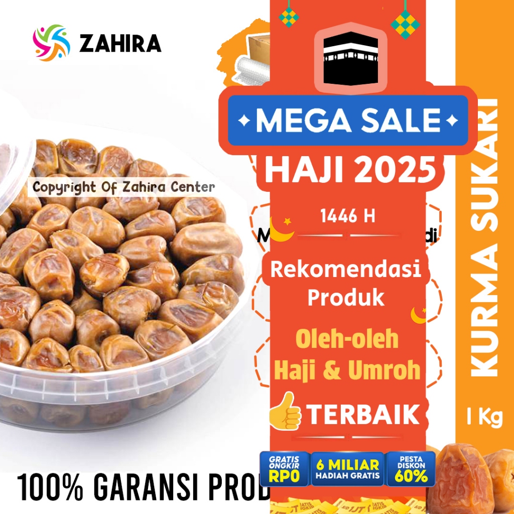 

Kurma Sukari Basah 1KG Lembut Manis Daging Tebal Kurma Sukkari Raja Madu MPASI Booster Penambah Imun