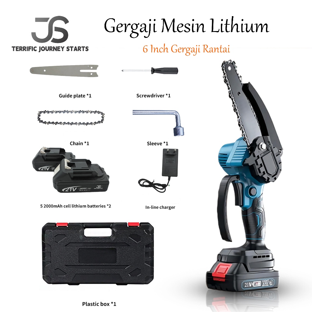 Cordless Chainsaw mini  6 inch Gergaji Pemotong Kayu Gergaji Listrik 2 Baterai gergaji mesin mini