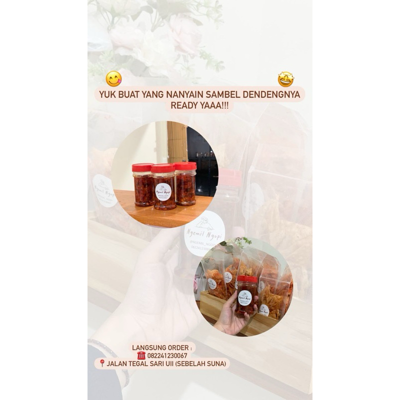 

sambal anak kos/sambal makan nasi hangat /sambal dendeng /dendeng sambal pedas/sambal dendeng sapi /sambal daging sapi /sambal siap santap / sambal kemasan praktis /sambal tahan lama /sambal rumahan enak/ sambal khas nusantara/ sambal oleh oleh