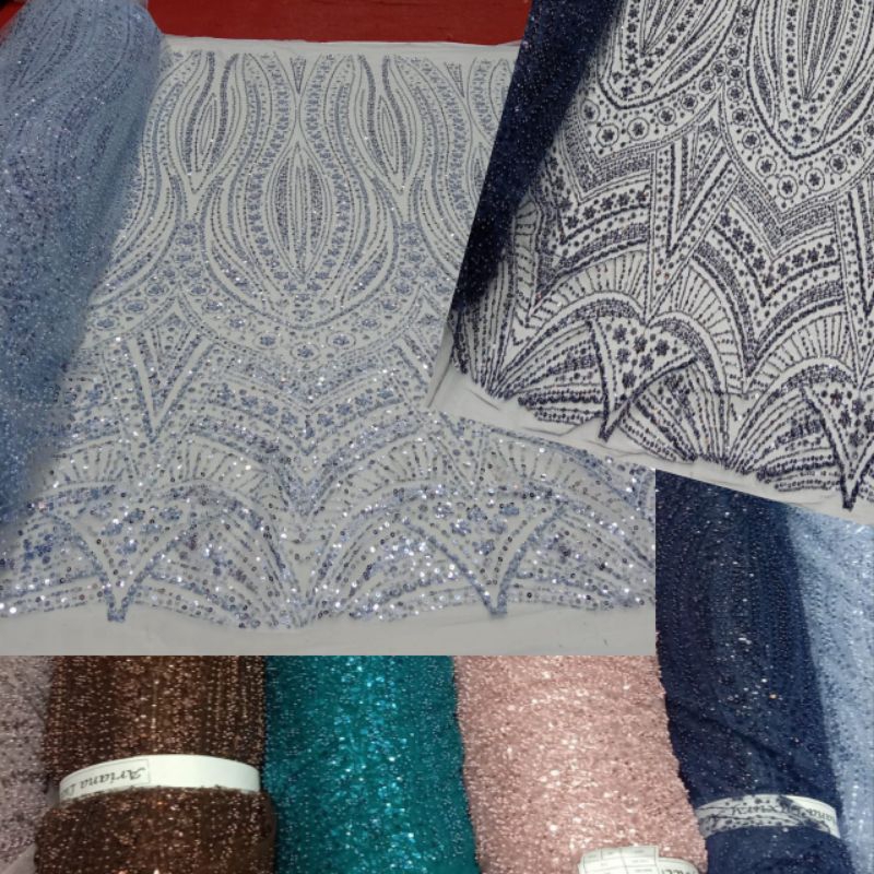 Kain Tulle kebaya Full Payet swaroski/bahan kain Tille Payet Korea /kain tile payet Pengantin mewah