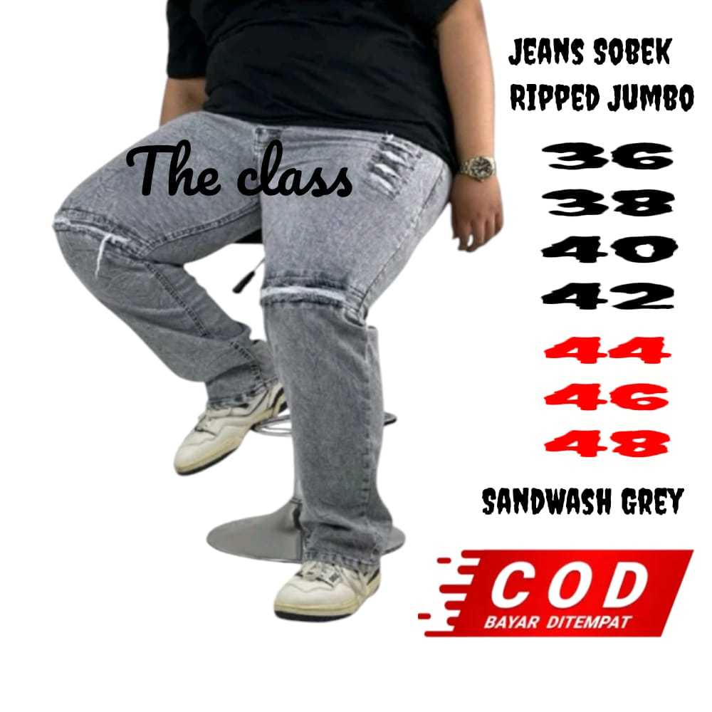 Celana Jeans Pria Sobek lutut Big Size/Celana Jeans Panjang Ripped sobek Ripped Jumbo