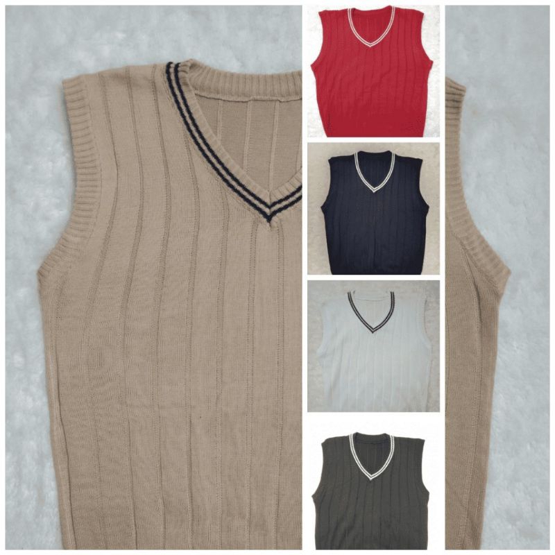 rompi sekolah rompi rajut motif salur anak TK dan SD