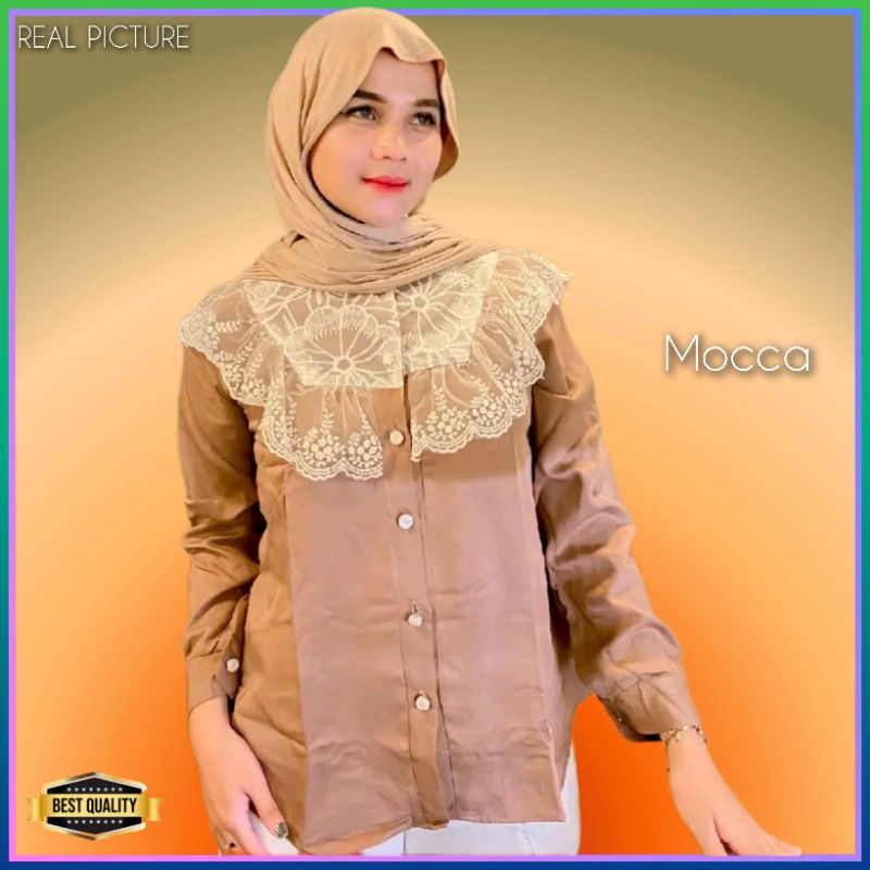 Blouse Korea Wanita Baju Atasan LD 105 Jumbo LD 115 Kemeja Blus Tunik Mocca