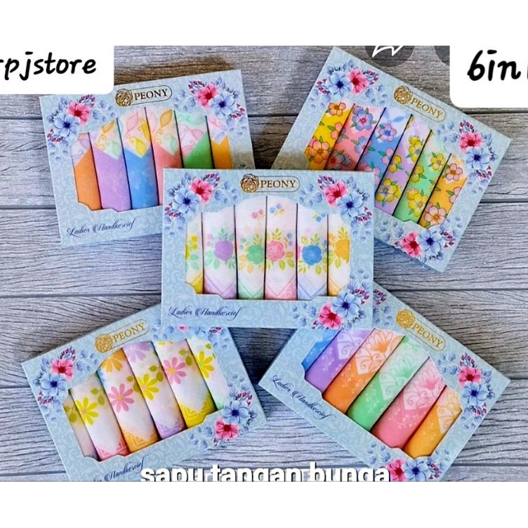 KODE P86T Sapu Tangan Wanita Motif Bunga 6in1 Katun 32x32cm