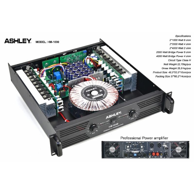 power Ashley HM1000 original Power amplifier 2 channel Ashley HM 1000