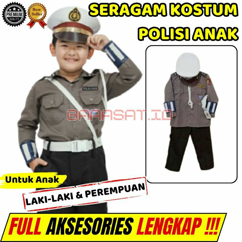 Seragam Polisi Anak Tk Laki Laki Perempuan Lengkap PDL Militer Kostum Polisi Cilik