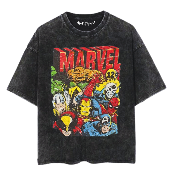 Flair Apparel "Marvel" Oversized T-Shirt | Stone Wash | Kaos Oversize | Vintage | Atasan