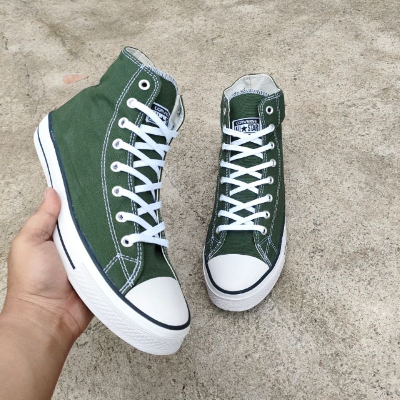 SEPATU PRIA UKURAN JUMBO 45 46 HIJAU ARMY KANVAS HIGH
