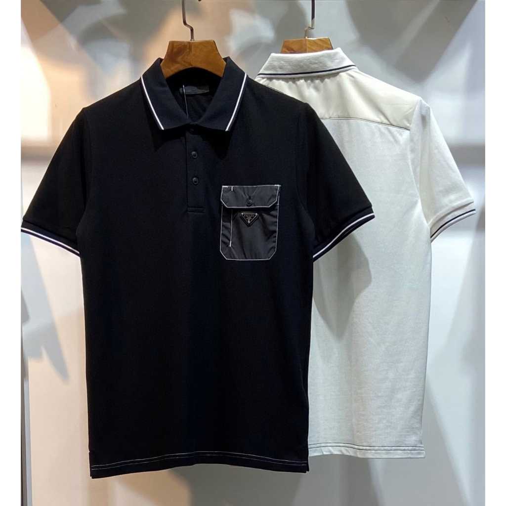 Baju Hitam Putih Pria pria Kantong depan Polos Keren Kaos Berkerah pria lengan pendek terbaru