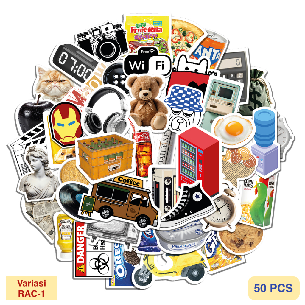 

NEW! 50 PCS Sticker Random Aesthetic Colorful Snack Vintage Stiker untuk Case HP Tablet Laptop Buku Jurnal Water Resistant