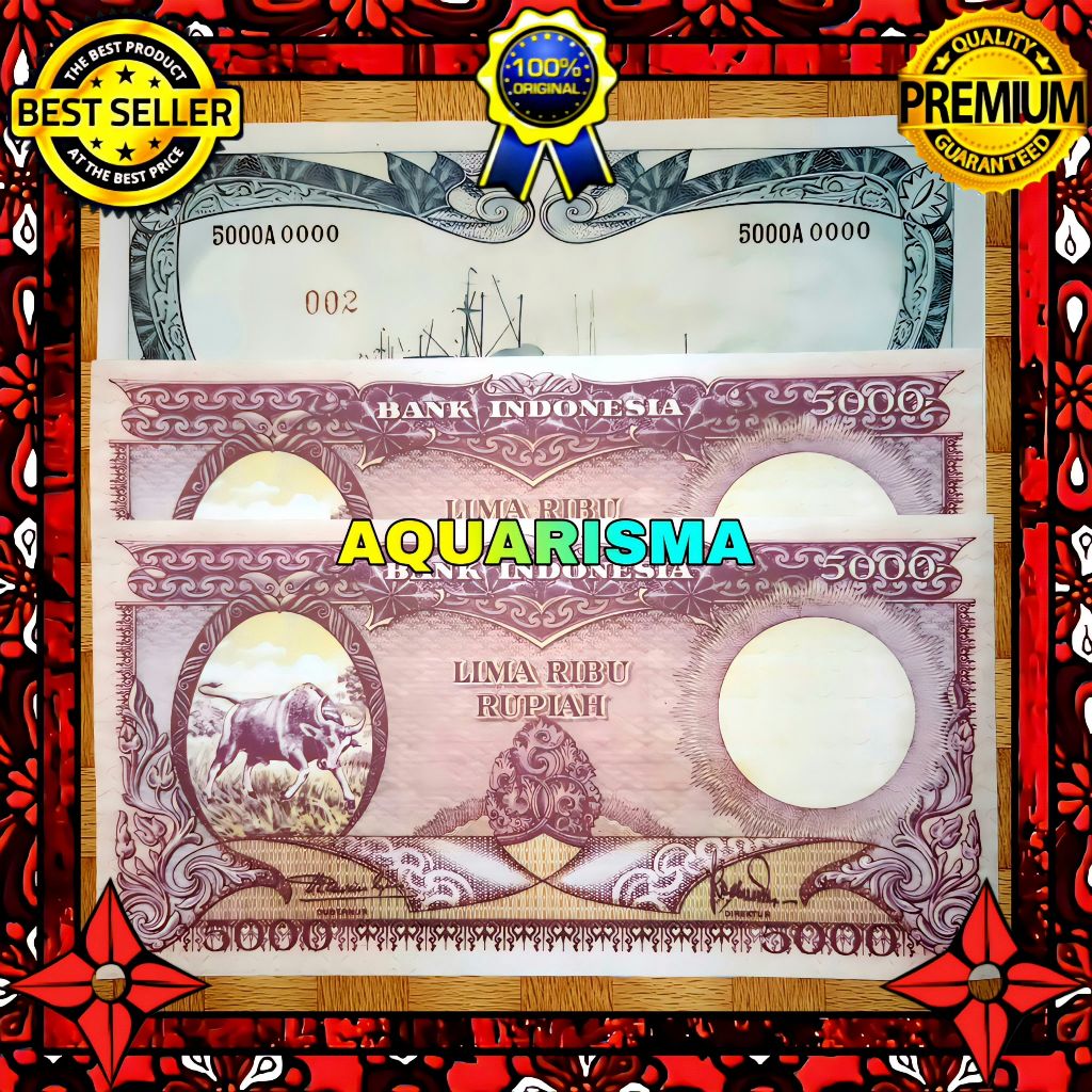 KOLEKSI NUMISMATIK - SOUVENIR REPRO UANG KUNO 5000 RUPIAH INDONESIA BANTENG 1957