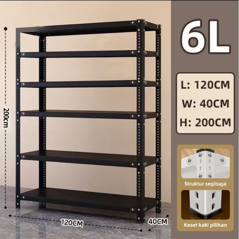 Rak Besi Susan 6 Ambalan  Full Besi 200CM/Rak Susun Besi Serbaguna UK 120x40x200