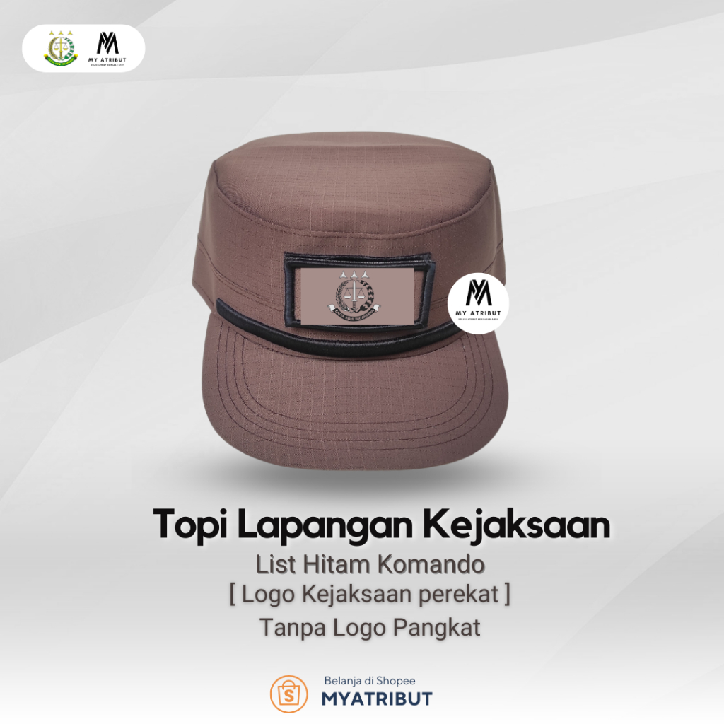 Topi Lapangan PDL Kejaksaan RIPSTOP Cokelat List Hitam Tanpa Pangkat Logo Kejaksaan Perekat di depan