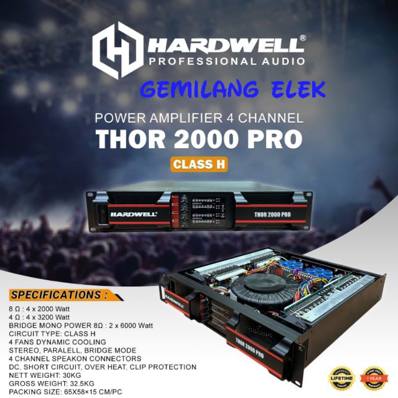 POWER AMPLIFIER HARDWELL THOR 2000 PRO CLASS H 4x2000 Watt ORIGINAL