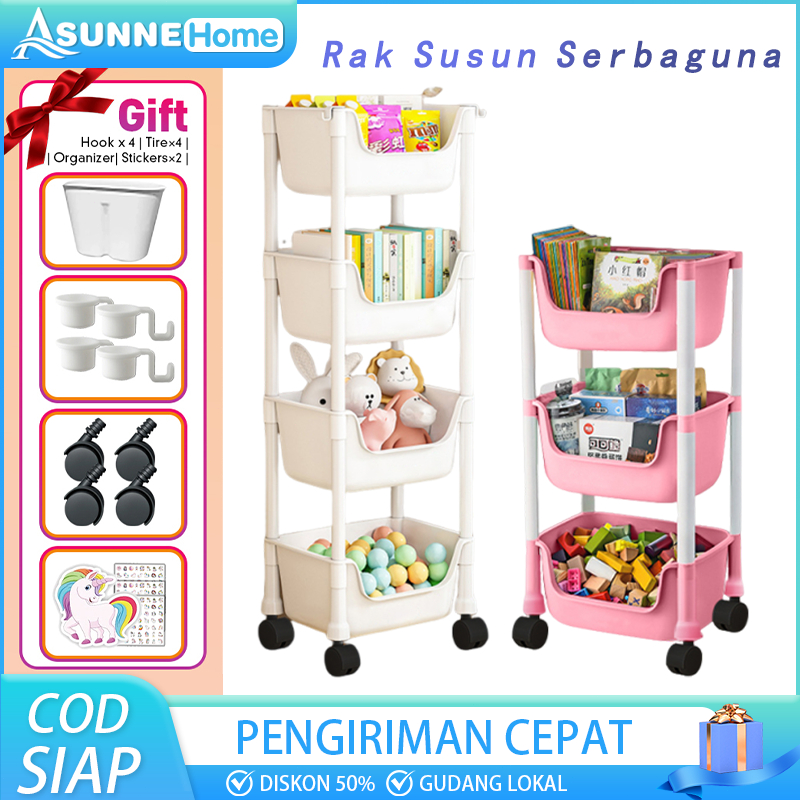 DitinggikanRak Penyimpanan Rak Buku Rak Susun Serbaguna Trolley Rak Dengan Roda Trolley Dapur